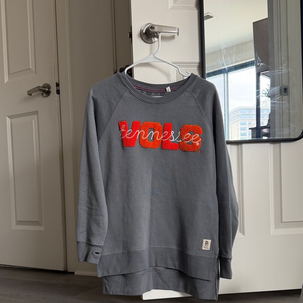Pressbox Gray Sweatshirt with Orange Red 'Tennessee' Chenille Lettering